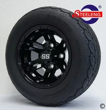 GOLF CART 10" BLACK BULLDOG WHEELS and GECKO 18" (205/50-10) LOW PROFILE TIRES