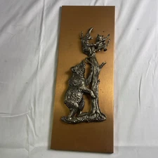 Vintage Western Germany Copper 3D Relief Wall Plaque Art Bear Cubs Fasco Inc