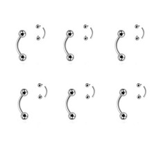 6 Pack Internally Threaded Curved Titanium Barbells/Eyebrow Rings 16 Gauge 3/8"