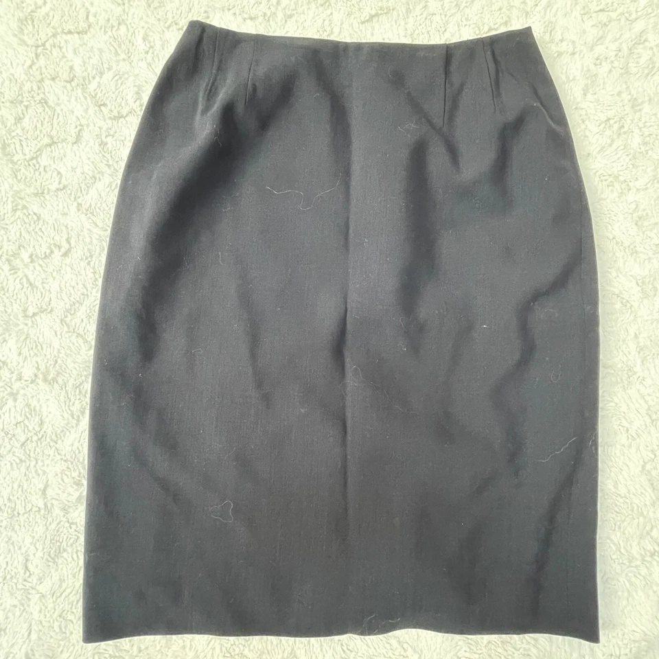 Vintage Emanuel Ungaro Wool Blend Pencil Skirt Size 8 Black Career Office