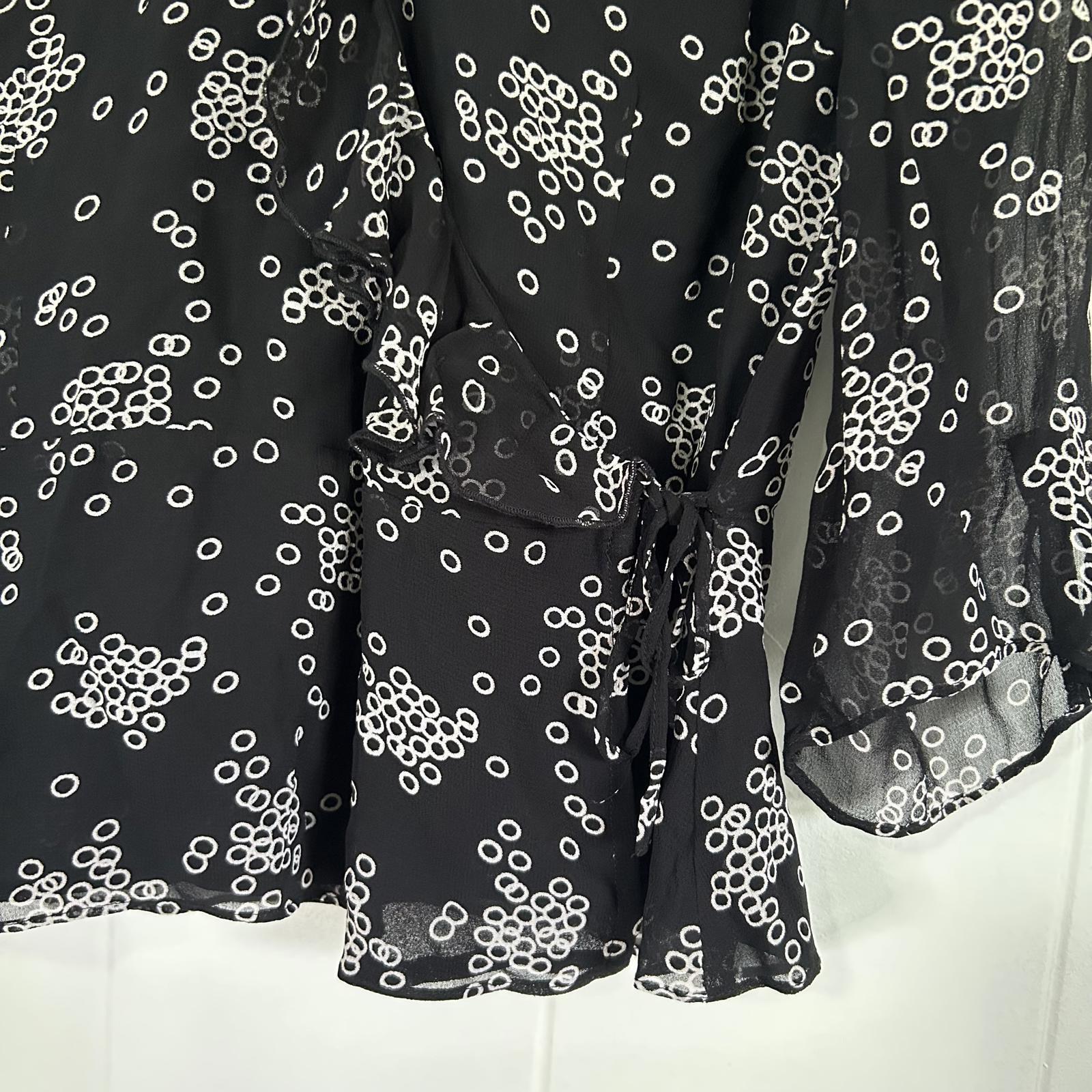 Style & Co Black Circle Sheer Ruffle Blouse Top Women's Size 6