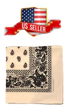 Bandana 100% Cotton Face Mask Head Wrap Scarf Paisley Solid Hankerchief-White 