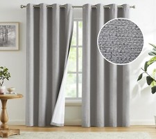 Grey 100% Blackout Thermal Insulated Curtains 84" Grommet Top 2 Panels