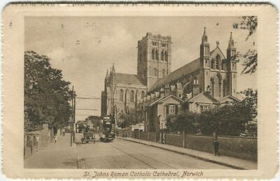 St. Johns römische katholische Kathedrale, Norwich, Straßenbahn - Norfolk Postkarte 