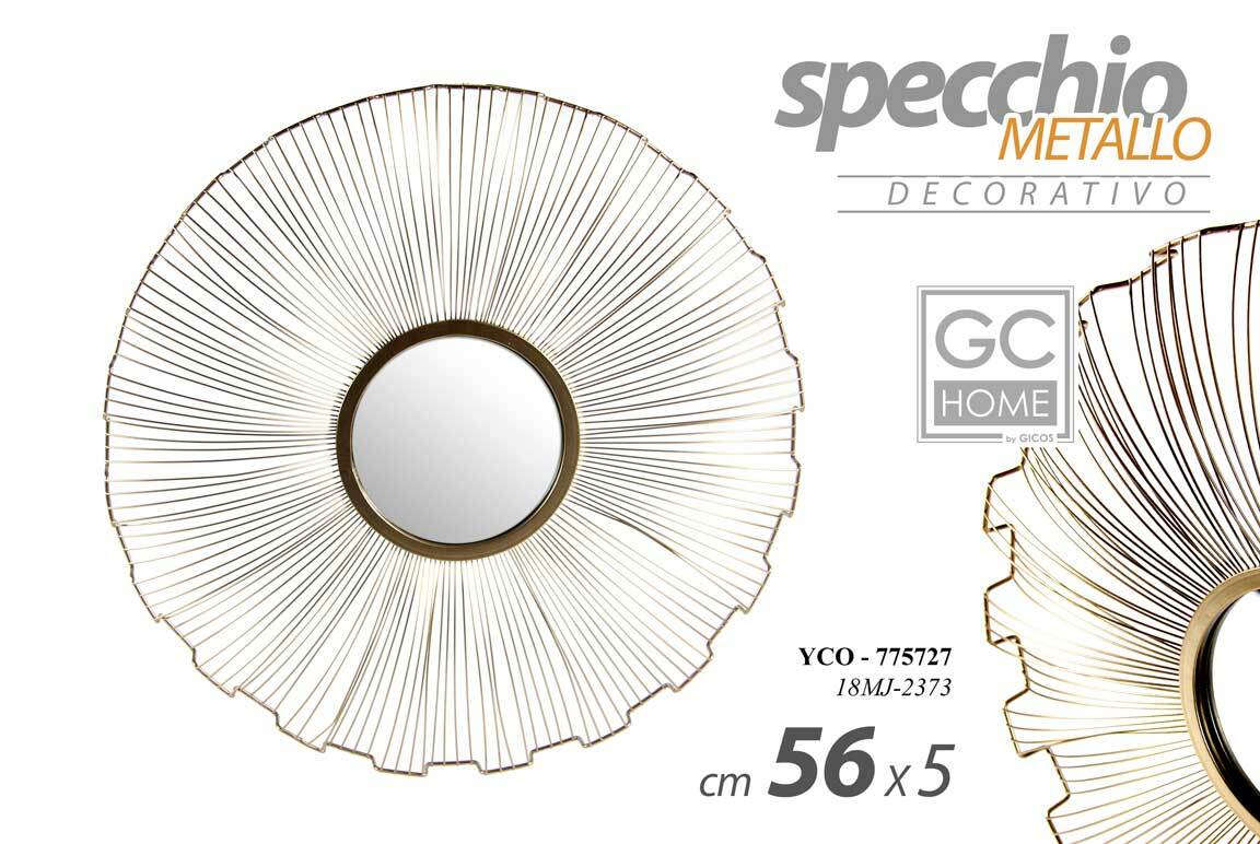 Specchio Parete Oro Vintage 56 cm - Specchiera Tonda Metallo Retrò