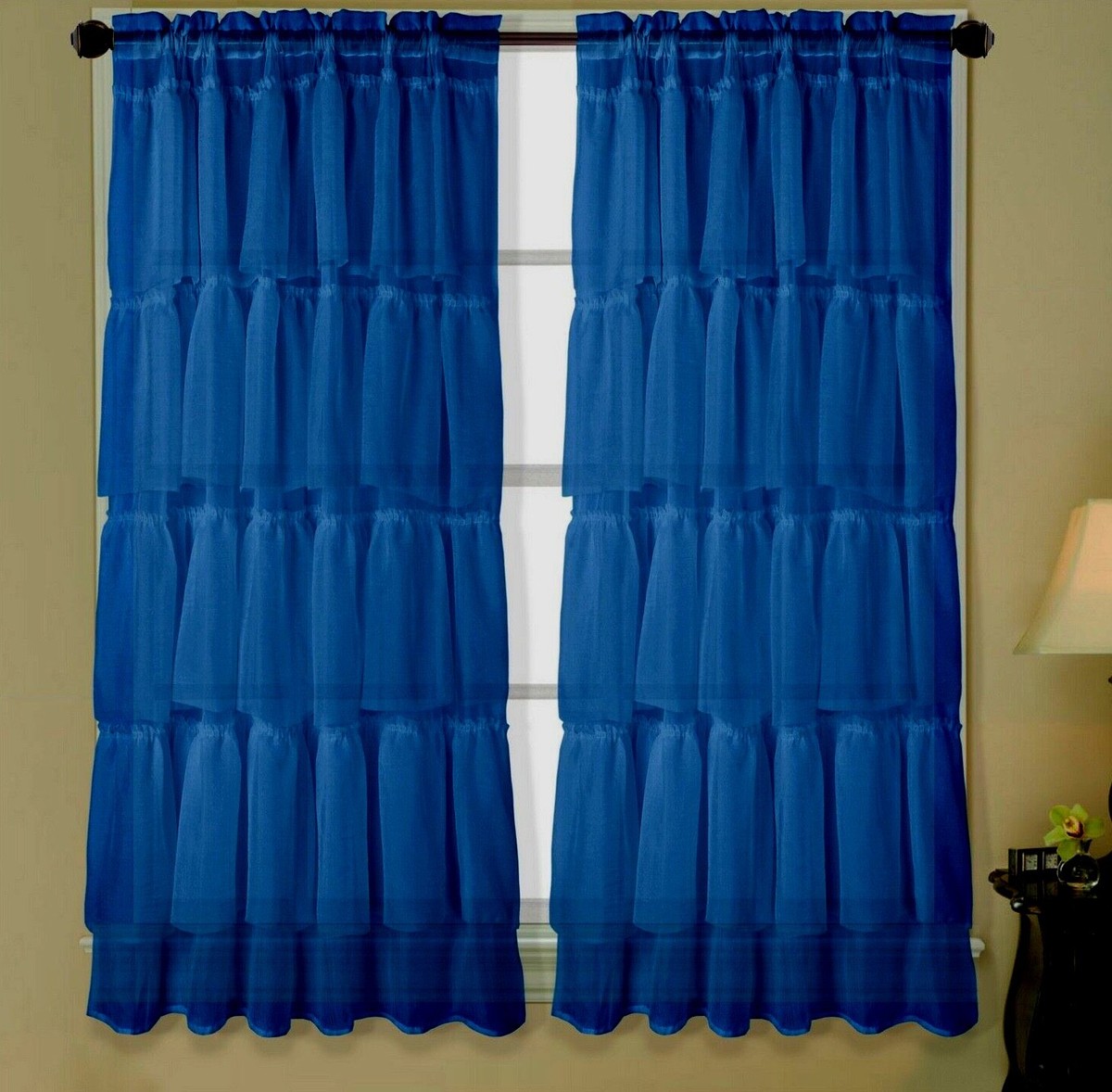 2-Pack Multilayered Vertical Ruffle Panel Window Curtains - Sheer Crushed Shabby Chic, 84-Inch