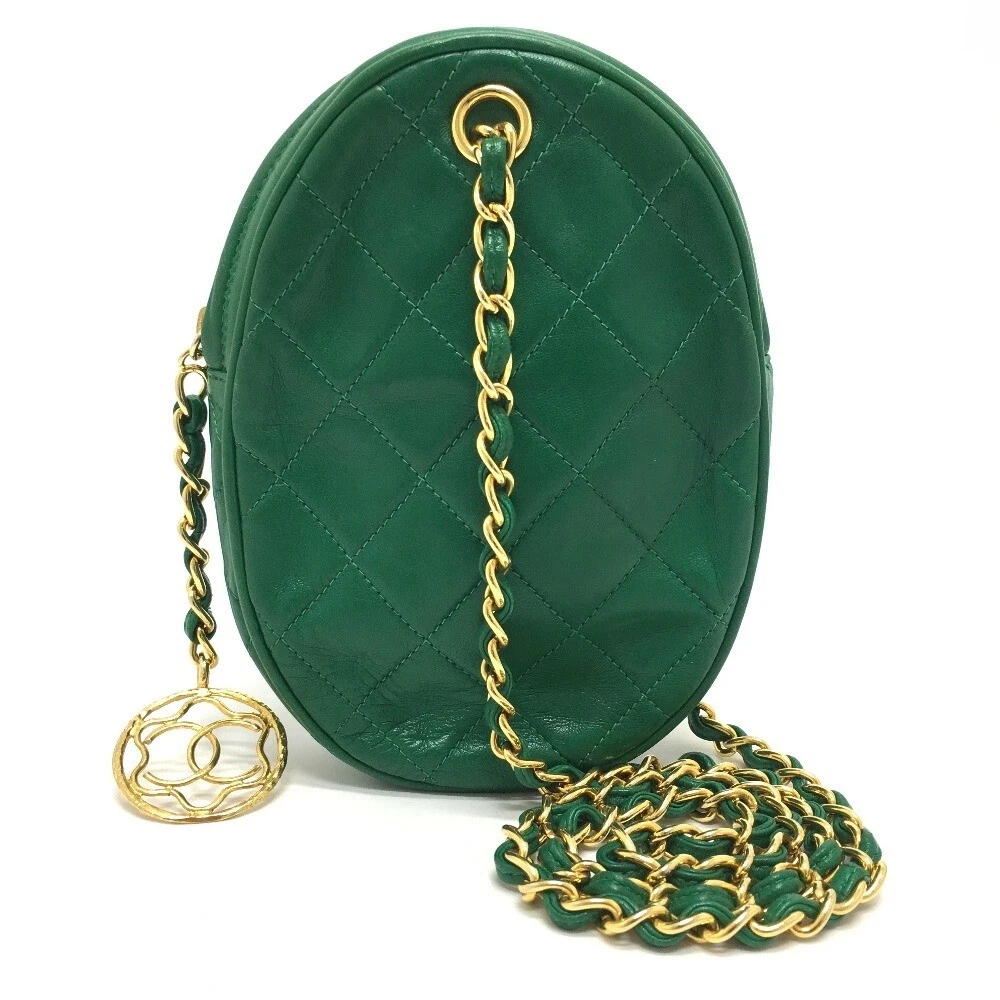 CHANEL Coco charm mini Matelasse Shoulder Bag Lambskin Leather Green x  GoldHW