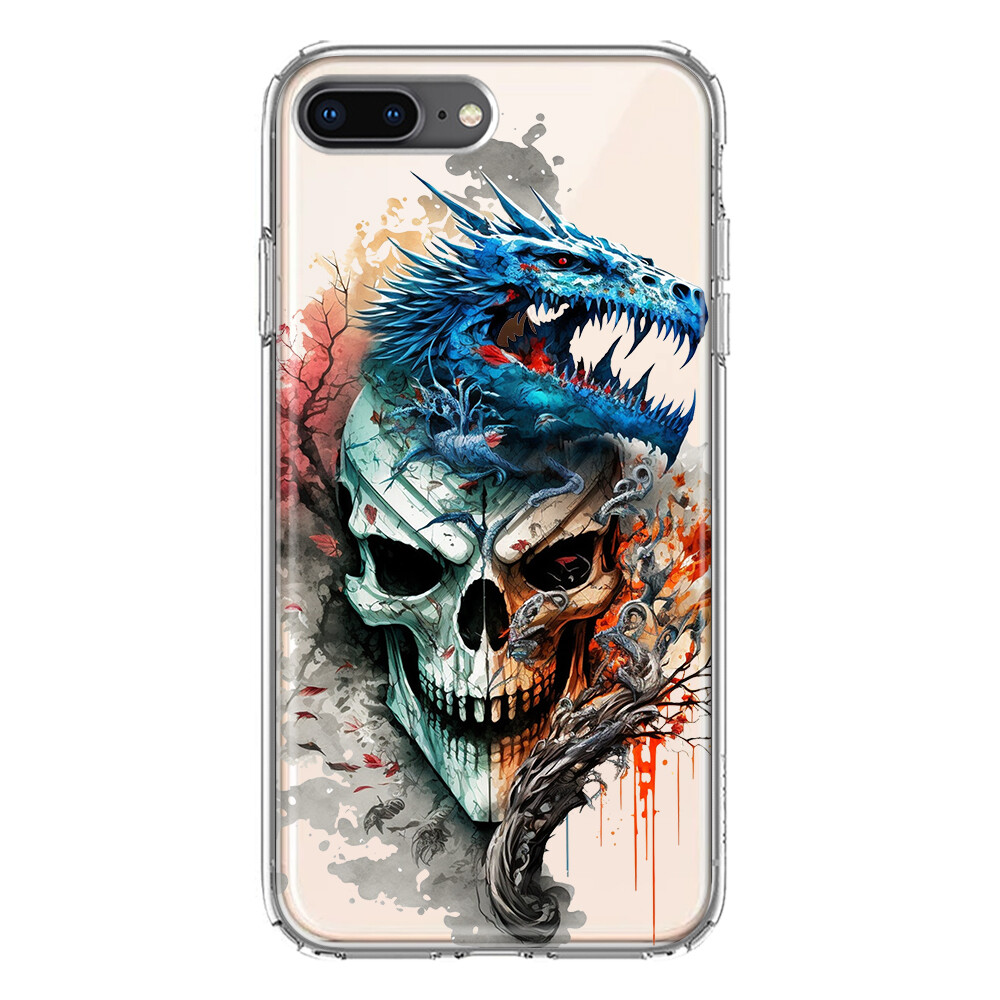 For Apple iPhone 7/8 Plus Shockproof Hybrid Case, Blue Dragon Skull