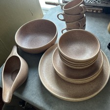 Vintage 18 Piece Laurel California Pottery Cerama Stone Speckled Dinnerware MCM