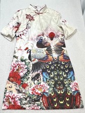 Chinese Traditional Qipao Cheongsam Dress Women's M Peacock Floral Collar Med 