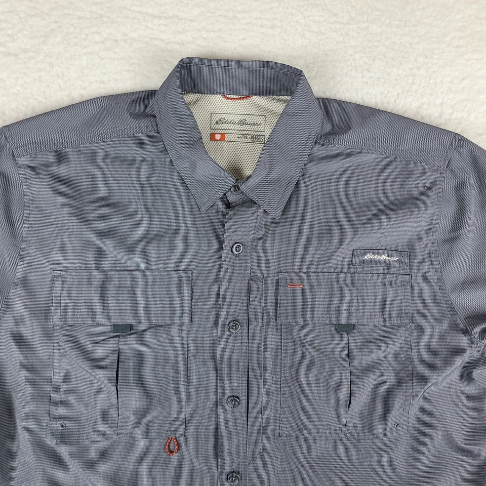 Eddie Bauer Shirt Mens TXL XL Tall Blue Classic Vented Sport Shop Flap Pocket - Image 2 of 4