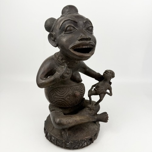 African Bronze Maternal Mother Child Figure Fertility Statue