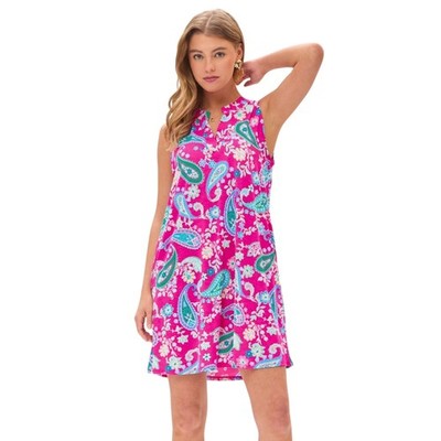 Dear Scarlett Womens Lizzy Sleeveless Relaxed Tank Dress, Hot Pink