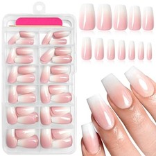 120pcs Ombre Press on Nails - Pink White Gradient Fake Nails Medium Coffin