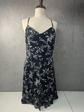 Ana A New Approach Black Floral Sundress Sun Dress Large