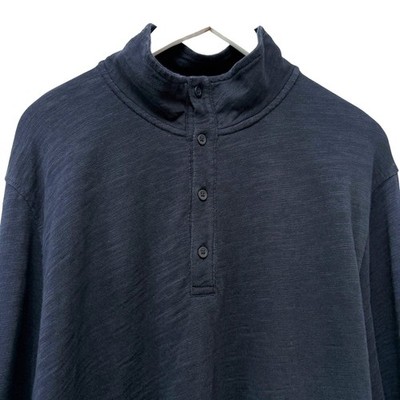 Leonard Frisbie Mens Blue High Neck Shirt XL Slub Knit Long Sleeve Pullover