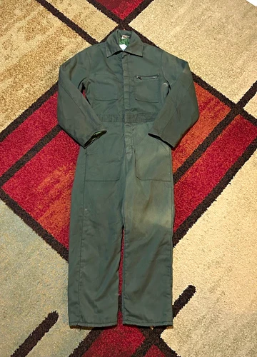 Vintage 80s Sears Work Leisure Men’s Green Coveralls Relaxed Full Zip Pockets - product listing photo