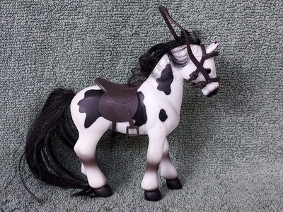 Kid Kore 1990s Black and White Pinto Pony With Saddle & Bridle