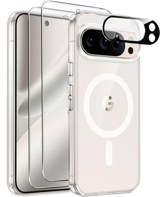 LONFEID Klar Magnetisch Hülle + Displayglas + Kameraschutz Google Pixel 10 9 8 Pro a XL