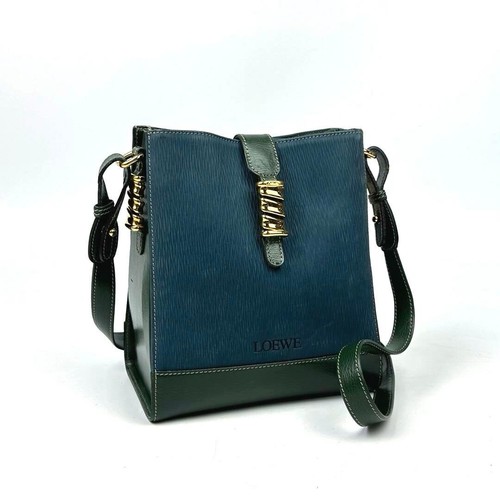 LOEWE Velasquez Vintage Mini Crossbody Bag Green Navy Gold Hardware Leather