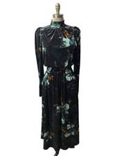 RYEGRASS Black Floral Velour Maxi Cocktail Party Long Sleeve Dress Size S