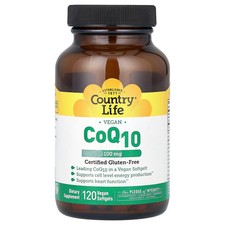 Country Life CoQ10 100 mg 120 Vegan Softgels Gluten-Free, GMP Quality Assured,