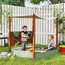 Wood Sandpit, Kids Sandbox with Canopy, for 3-6 Years, 116 x 112.5 x 128 cm