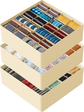 SpaceAid Sock Drawer Organizer Divider 3 Pack, 64 3 Pack-for Socks, Beige 
