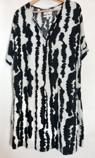 Marks & Spencer black off white batik linen rich tunic dress cover up long sz18L