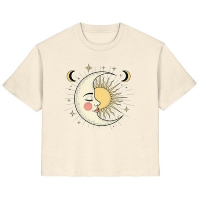 Damen T-Shirt aus Bio Baumwolle mit Sonne Mond Sterne Boho Design