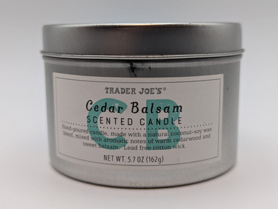 Trader Joes Cedar Balsam Candle CB Christmas Tree Scented Soy Blend Tin 5.7oz