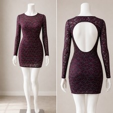 Express Women's Dark Berry Metallic Lace Backless Cocktail Mini Dress Size XS