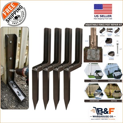 Adjustable Fence Post Repair Kit - Pack of 4   Rust-Resistant Metal Stabilizers