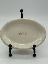Rae Dunn THANKFUL 8  Oval Trinket Tray w/ Orange Lettering/Stitching