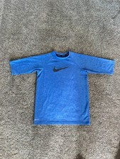 Nike Blue Youth Swim Shirt Dri-Fit Size Large Quick Drying Fabric Black Swoosh
