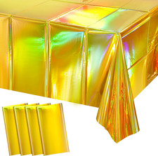 4 Pack Gold Iridescent Plastic Tablecloths Shiny Disposable Laser Rectangle Tabl