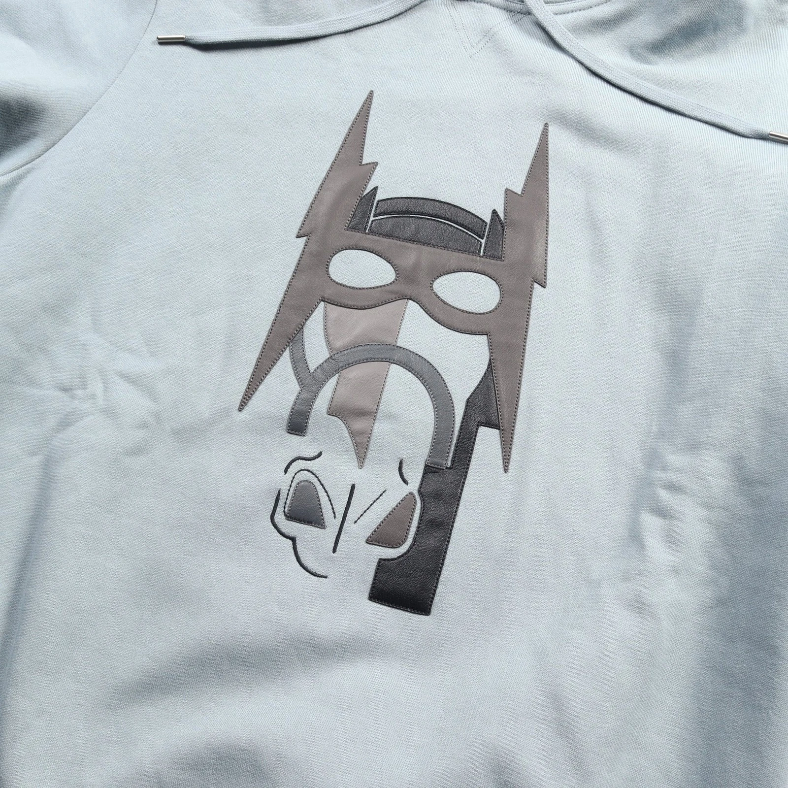 HERMÈS 【Tops】HERMES Super H Felpa con Cappuccio Pullover Parka Cotone Blu Grigio Pelle di Cavallo Patch