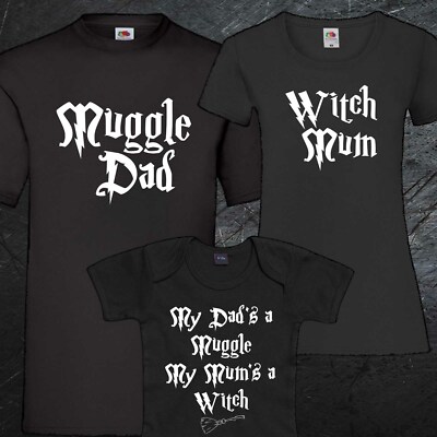 My Dad's a Muggle my Mum's a Witch T-Shirt Vater Sohn Tochter Baby Mutter Zauber