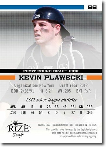 KEVIN PLAWECKI 2012 Rize Rookie Emerald BLUE Paragon RC #/25 - Picture 2 of 2
