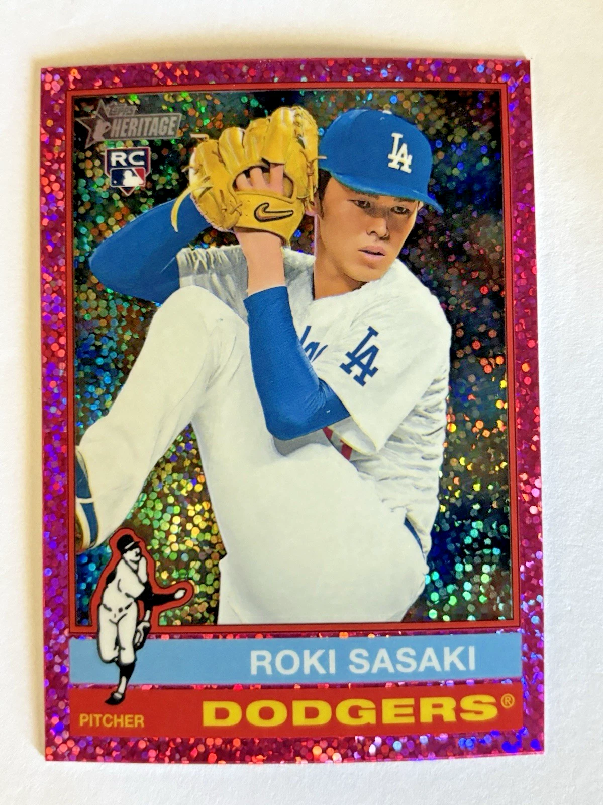 2025 Topps Heritage Roki Sasaki Pink Sparkle RC #224 Los Angeles Dodgers