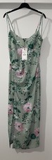 ZARA GREEN FLORAL PRINT LINEN BLEND SIDE GATHERED MIDI DRESS WITH SLIT SIZE M