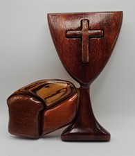 Scroll Saw Art KEVIN KOHLER Wall Decor Cross, Bread  Cup 9" X 8" Handmade