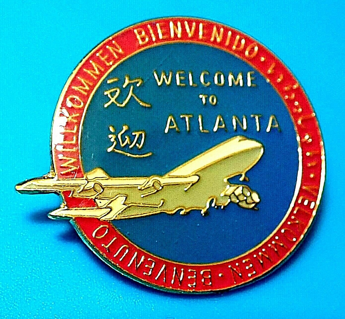 BEAUTIFUL CLOISONNE WELCOME TO ATLANTA GEORGIA DELTA AIRPORT PIN BADGE ...