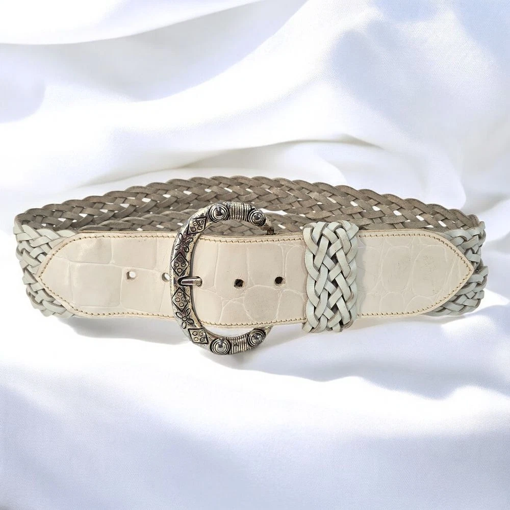 Ivory Leather Textured Belts for Women for sale | eBay display picture 3