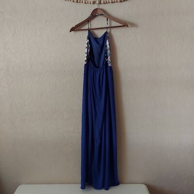 Haper women's maxi dress blue geometric print strappy small | eBay