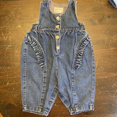 VINTAGE GUC BON JOUR DENIM BABY GIRL OVERALLS SIZE 12 MONTHS