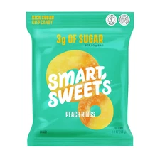 Smart Sweets Peach Rings 1.8oz (Pack of 12) Candy with Low Sugar (3g) Low Calori
