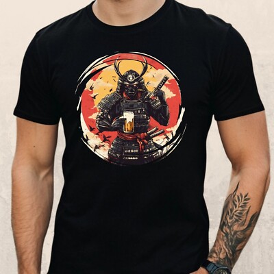 Mens Samurai Beer Print Cotton T-Shirt Size S to 5XL