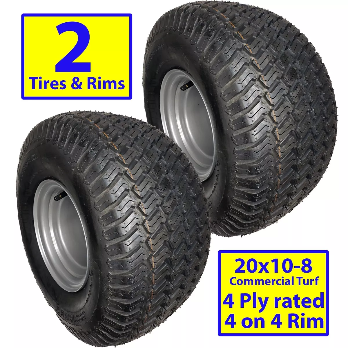 20x10.00 8 TIREs RIMs WHEELs ASSEMBLY Garden Tractor Riding Mower Go Kart 4 Hole
