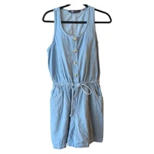 AIM Sport Vintage Chambray Cinch Waist Romper Women's Sz Med 100% Cotton Y2K EUC